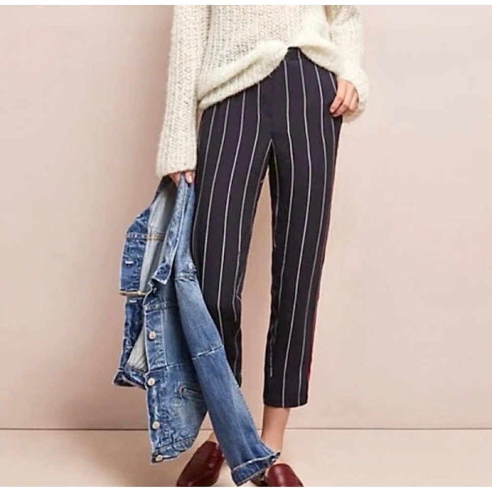 Anthropologie Cartonnier‎ Blue & White Stripe Rayon Pants Size 10